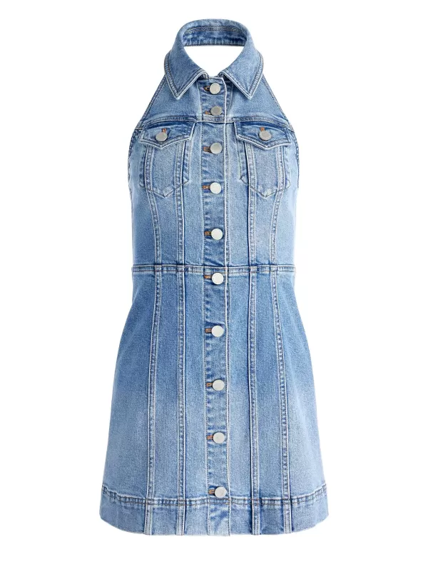 Women Alice and Olivia Kendall Denim Halter Mini Dres