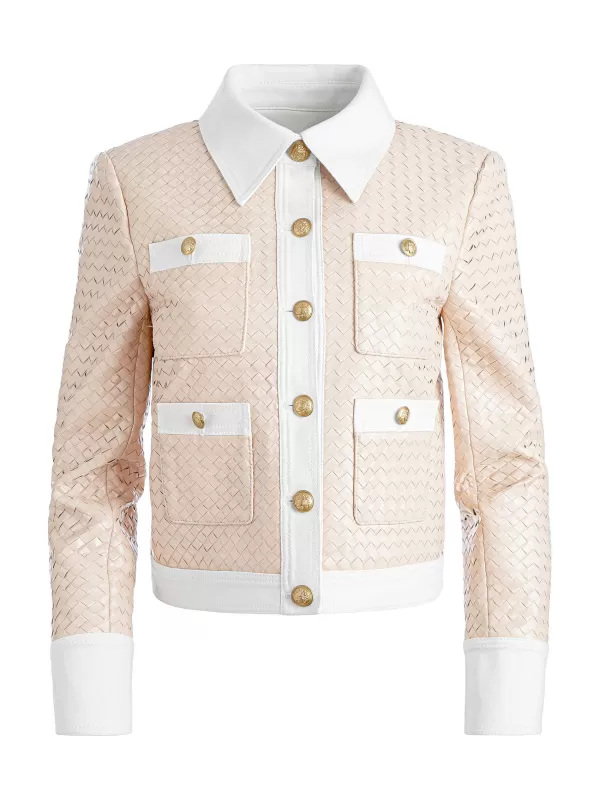 Women Alice and Olivia Kinley Woven Vegan Leather Jacket