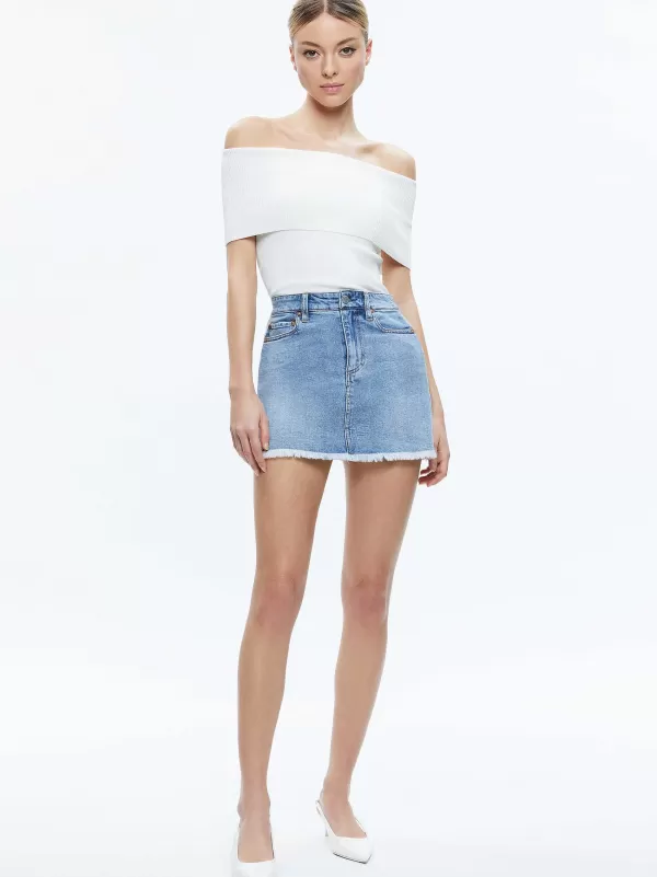 Women Alice and Olivia Laika Crystal Embellished Denim Mini Skirt