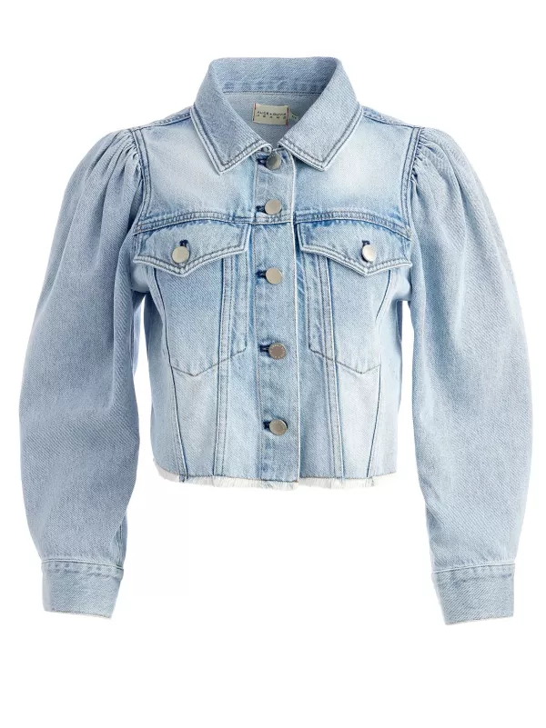 Women Alice and Olivia Lana Puff Sleeve Denim Jacket With Raw Hem