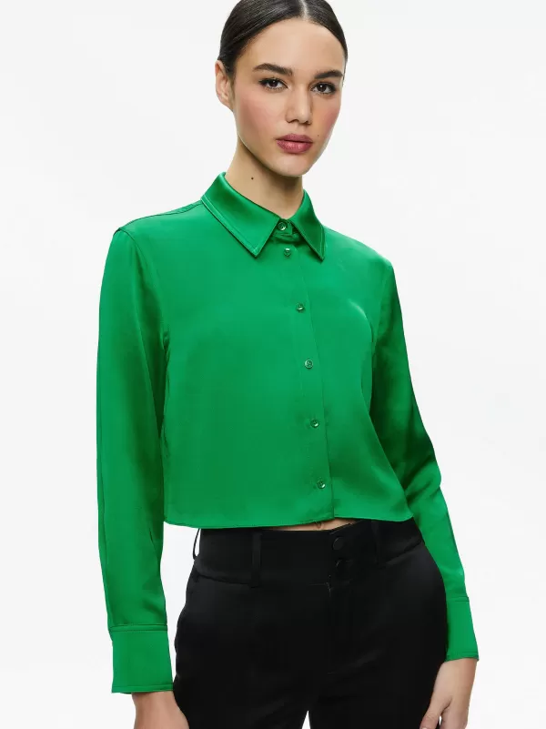 Women Alice and Olivia Leon Cropped Button Down