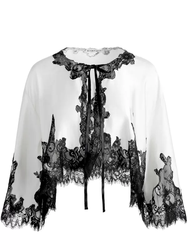 Women Alice and Olivia Loree Lace Tie Front Cropped Jacket