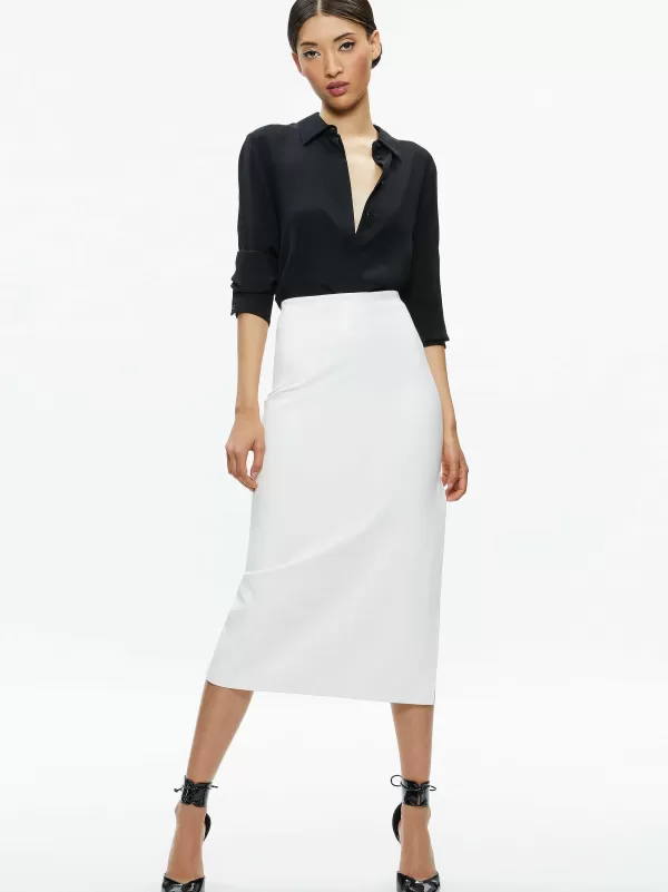 Women Alice and Olivia Maeve Vegan Leather Midi Skirt