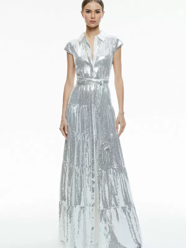 Women Alice and Olivia Miranda Embellished Tiered Maxi Dress