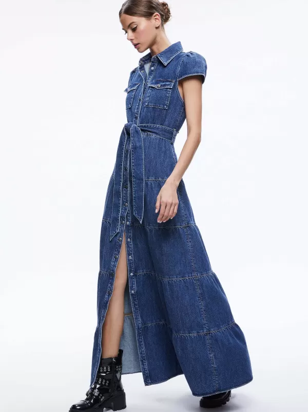 Women Alice and Olivia Miranda Maxi Denim Dress