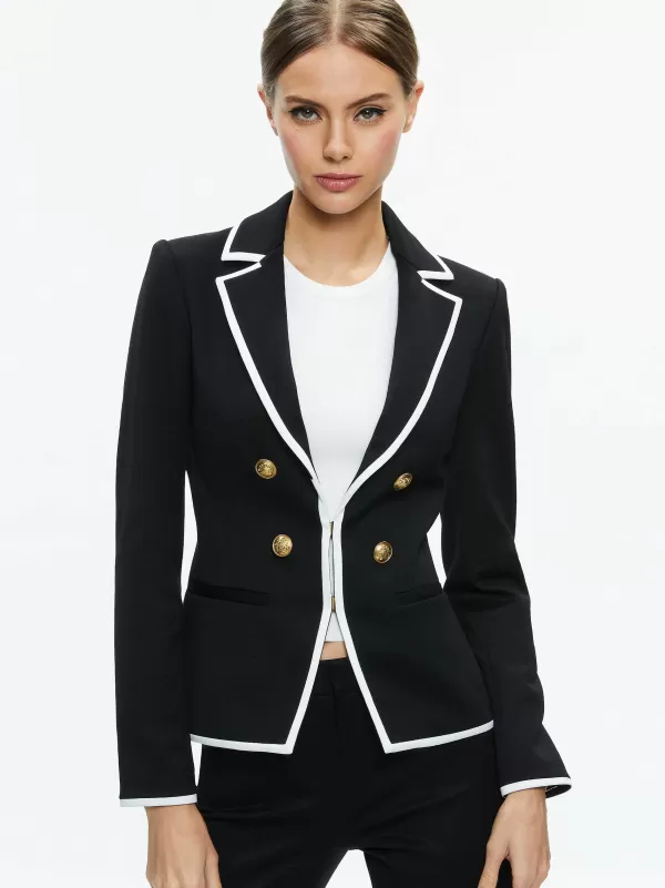 Women Alice and Olivia Mya Contrast Piping Fitted Blazer