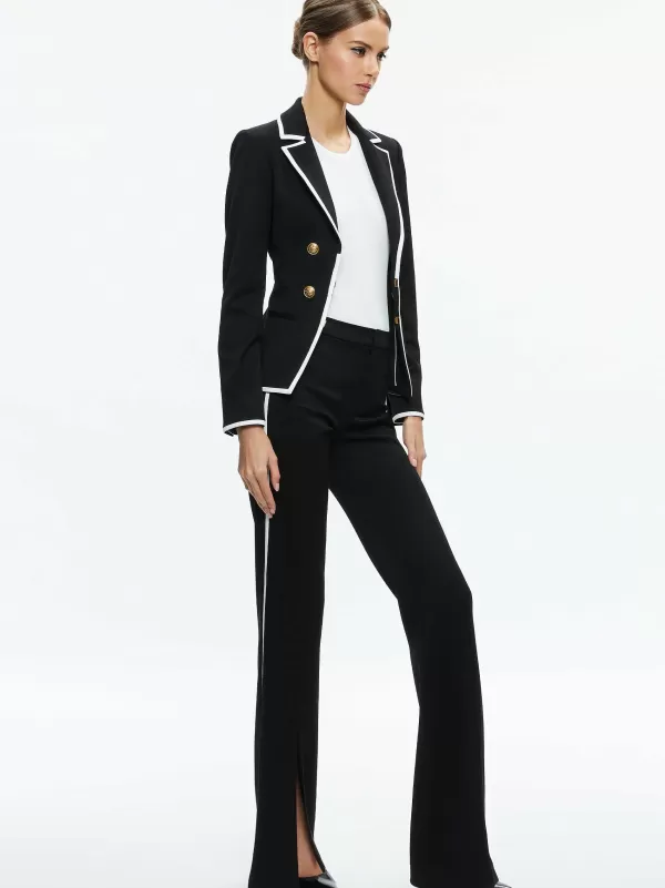 Women Alice and Olivia Mya Contrast Piping Fitted Blazer