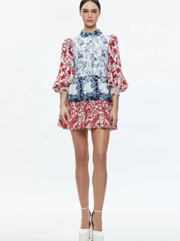 Women Alice and Olivia Paulie Tiered Blouson Sleeve Mini Dress