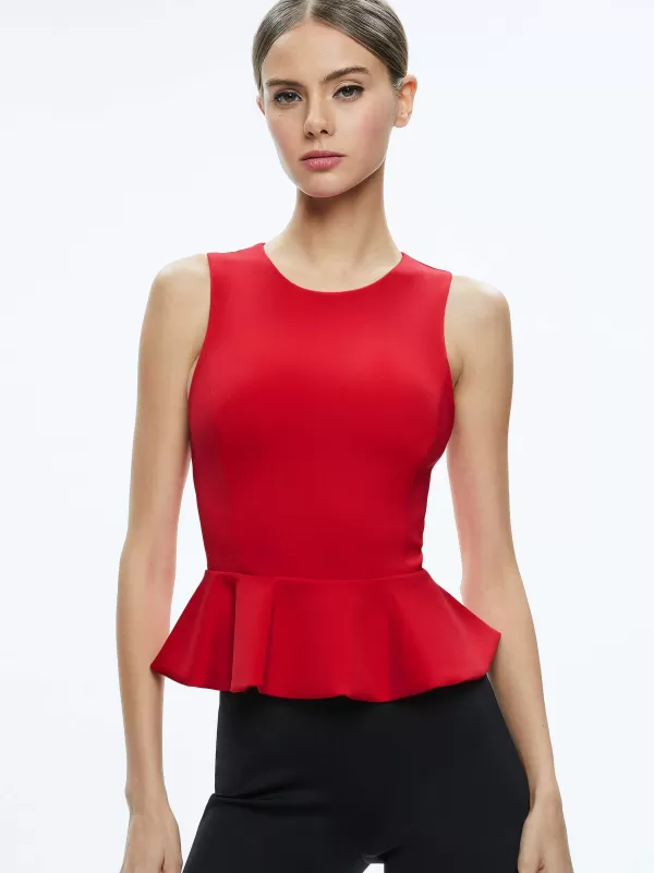 Women Alice and Olivia Poppy Crew Neck Peplum Top
