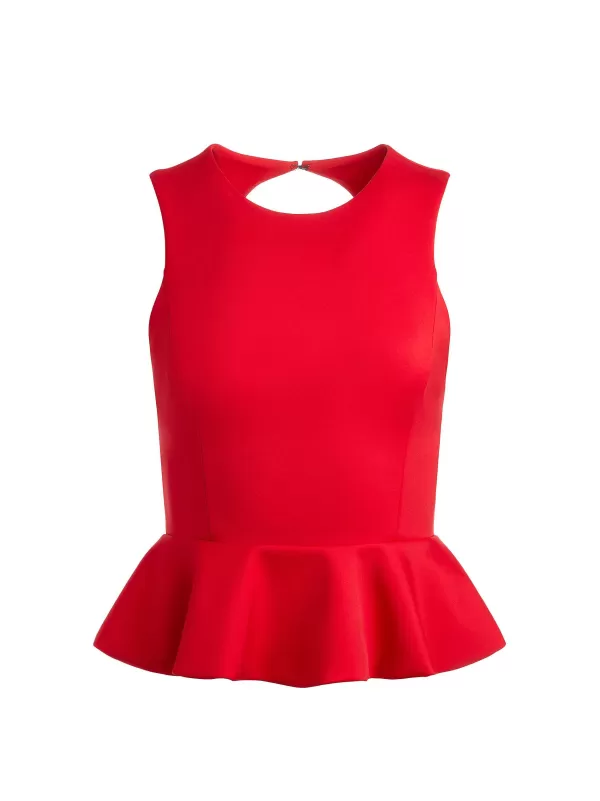 Women Alice and Olivia Poppy Crew Neck Peplum Top
