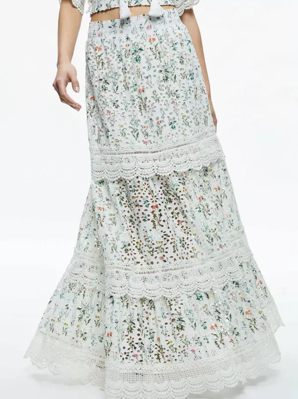 Women Alice and Olivia Reise Embroidered Tiered Maxi Skirt