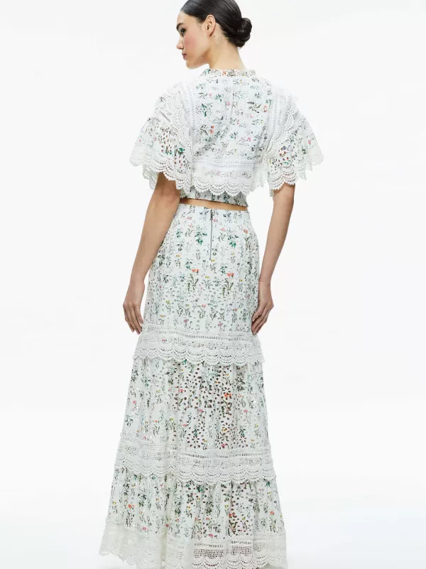 Women Alice and Olivia Reise Embroidered Tiered Maxi Skirt