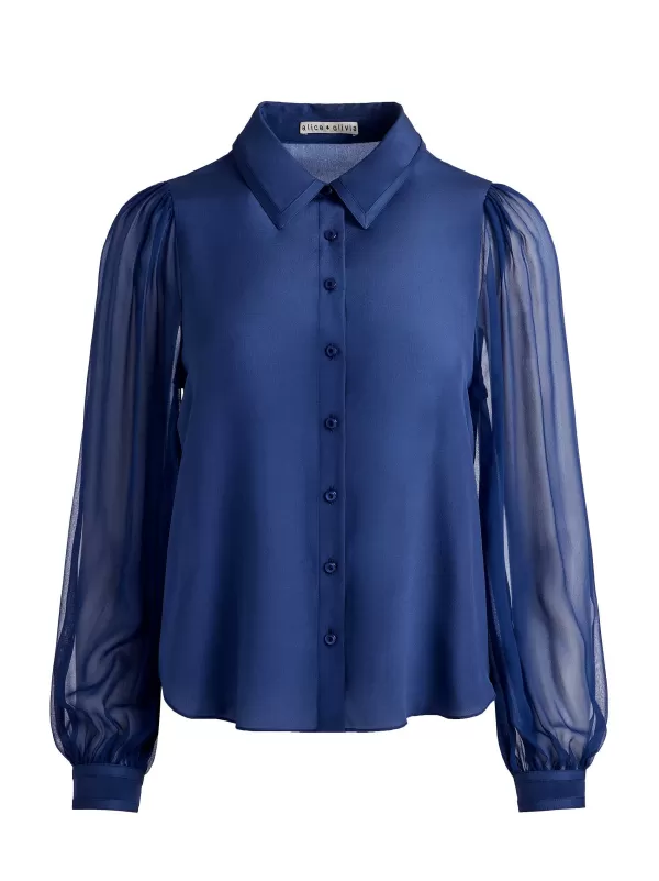 Women Alice and Olivia Roanne Blouson Sleeve Button Down