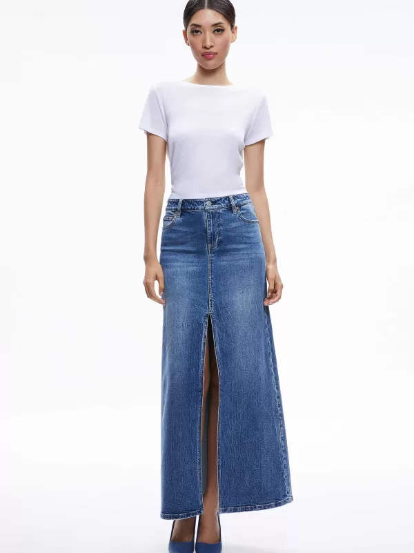 Women Alice and Olivia Rye Denim Maxi Skirt