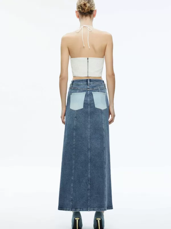 Women Alice and Olivia Rye Denim Two Tone Maxi Skirt