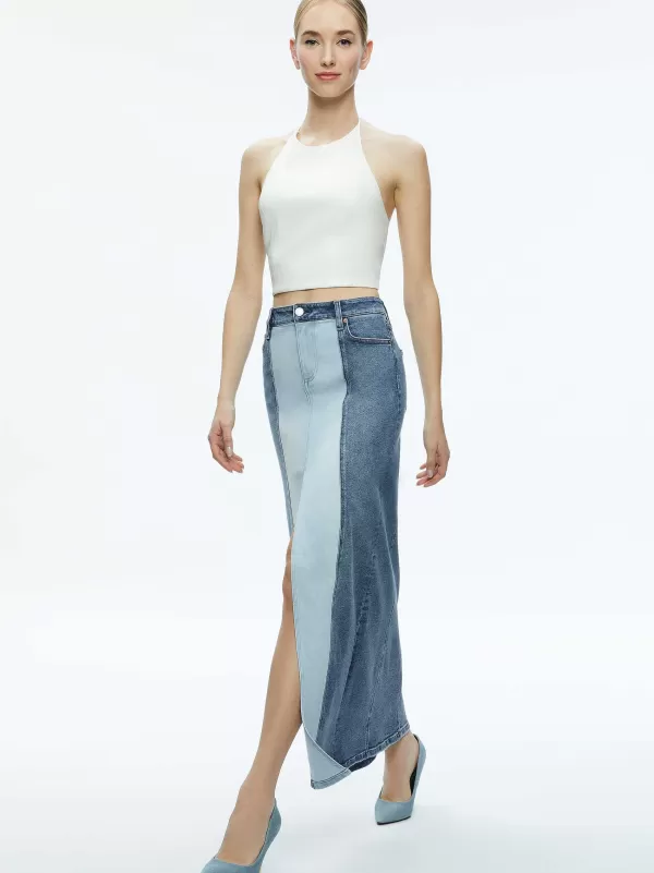 Women Alice and Olivia Rye Denim Two Tone Maxi Skirt