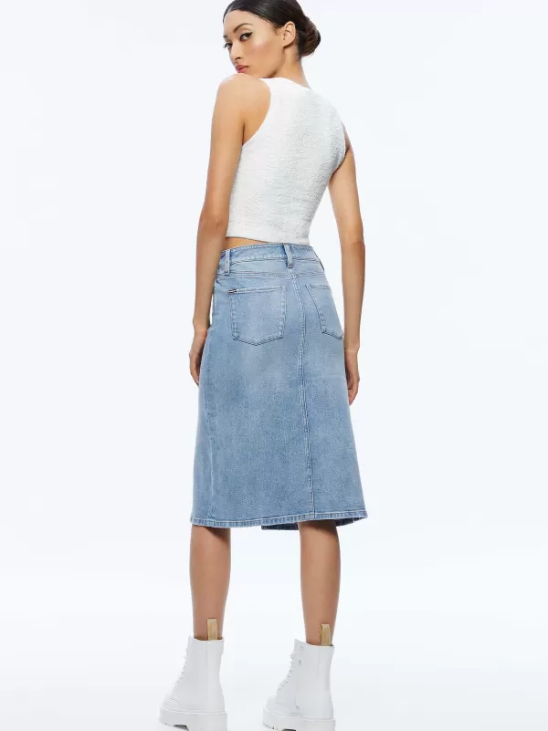 Women Alice and Olivia Rye Midi Denim Skirt