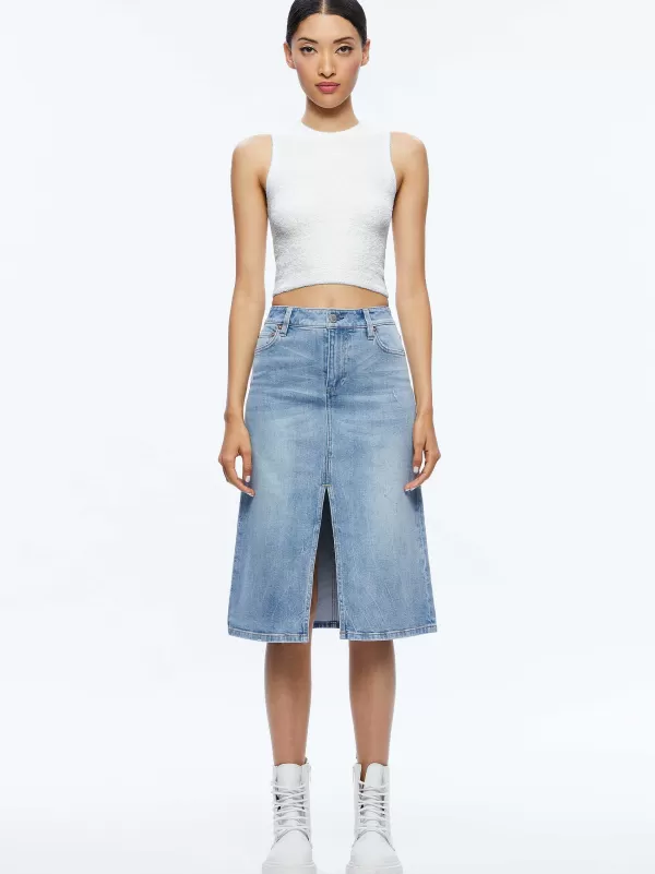 Women Alice and Olivia Rye Midi Denim Skirt