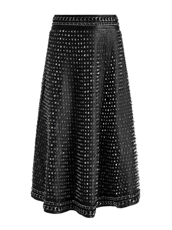 Women Alice and Olivia Sosie Studded Leather Midi Skirt