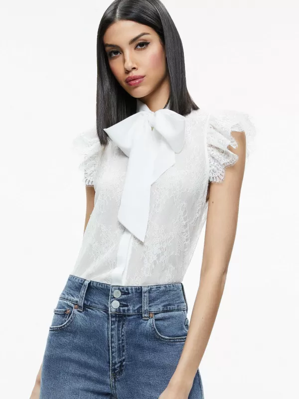 Women Alice and Olivia Talulah Ruffled Lace Blouse