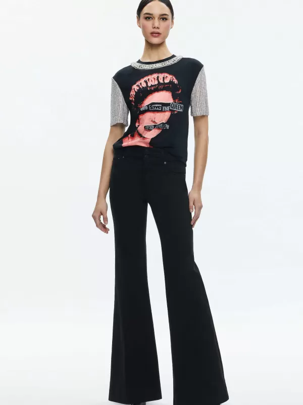 Women Alice and Olivia Tari Embellished Crystal Sleeve Tee