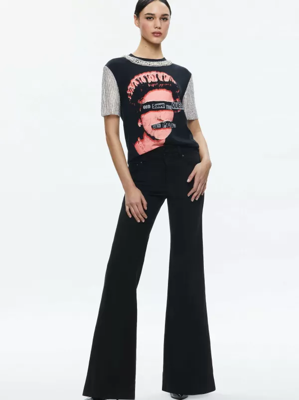 Women Alice and Olivia Tari Embellished Crystal Sleeve Tee