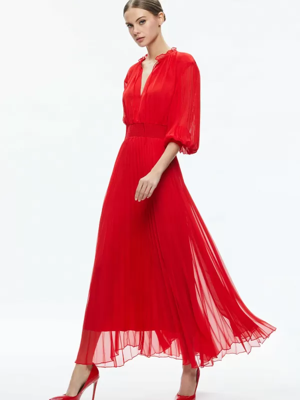 Women Alice and Olivia Vernia Blouson Sleeve Pleated Maxi Dress