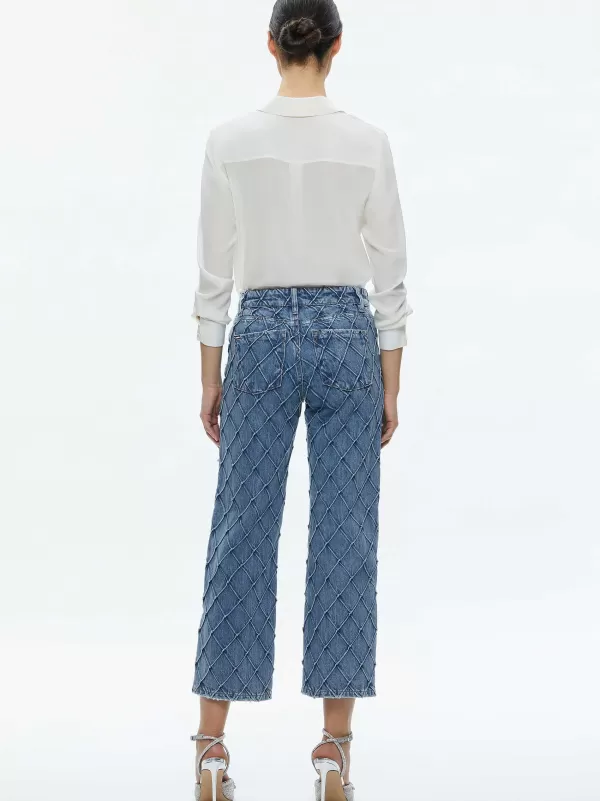 Women Alice and Olivia Weezy Quilted Embellished Cropped Mid Rise Jean