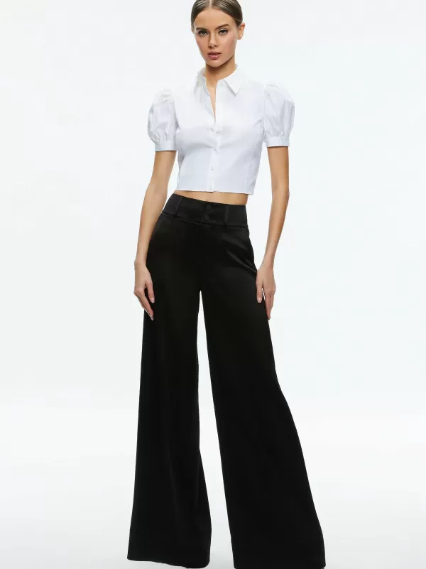 Women Alice and Olivia Willa Cropped Puff Sleeve Button Down