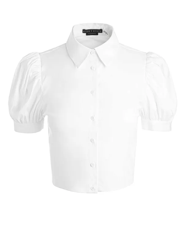 Women Alice and Olivia Willa Cropped Puff Sleeve Button Down