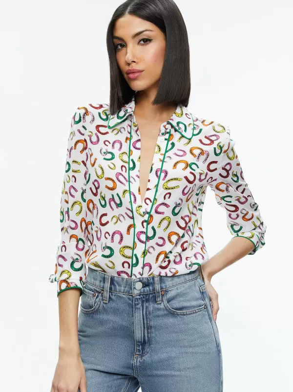 Women Alice and Olivia Willa Placket Top With Piping