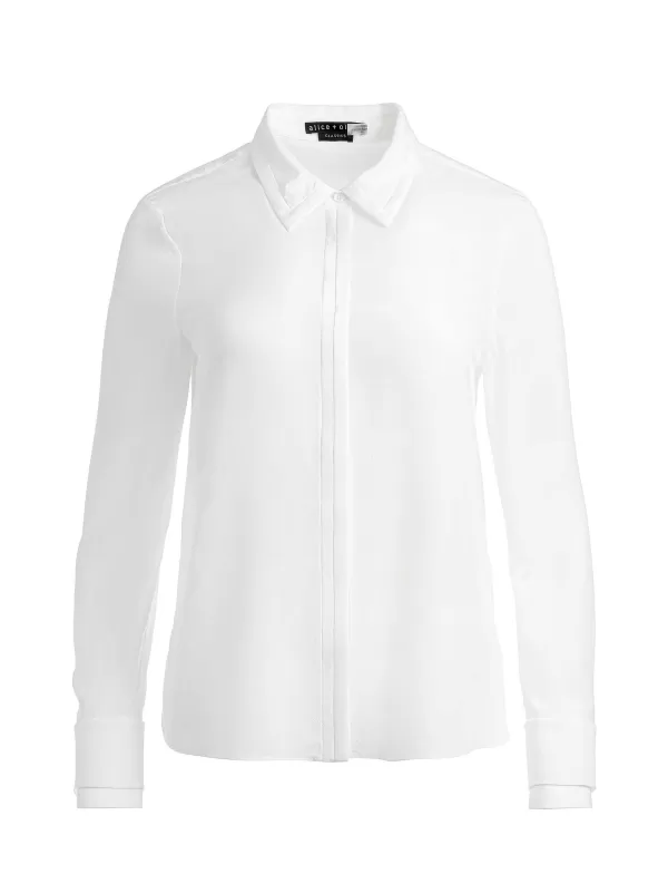 Women Alice and Olivia Willa Relaxed Placket Top With Piping Detail