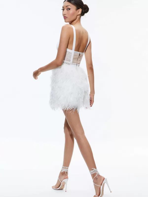 Women Alice and Olivia Xia Sheer Bustier Feathered Mini Dress