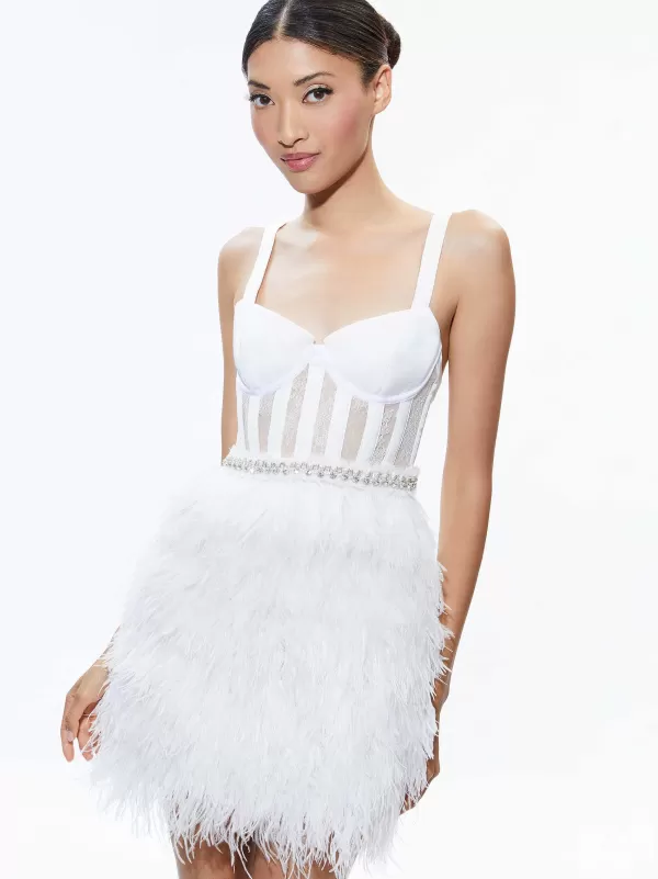 Women Alice and Olivia Xia Sheer Bustier Feathered Mini Dress