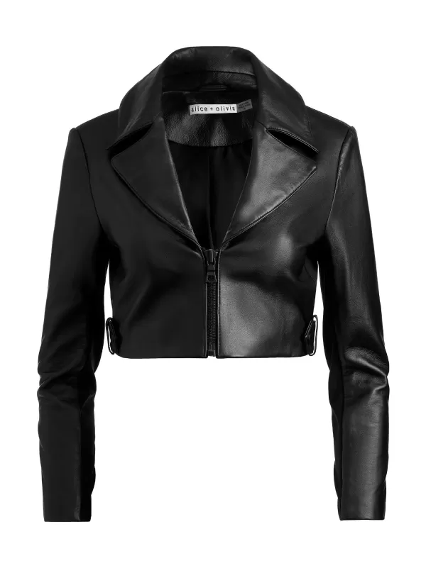 Women Alice and Olivia Yardley Leather Cropped Jacket