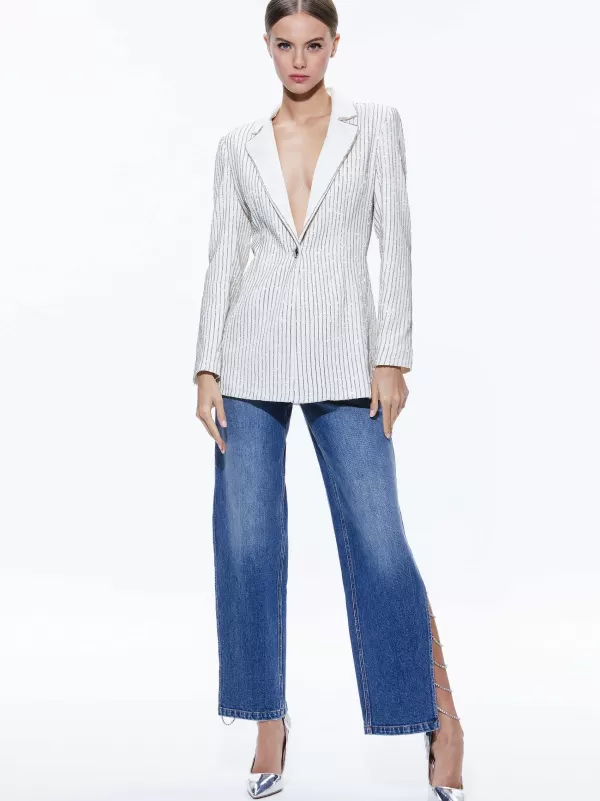 Women Alice and Olivia Yona Pinstripe Embellished Blazer