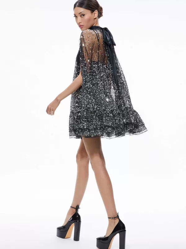 Women Alice and Olivia Zenon Sequin Cape Mini Dress