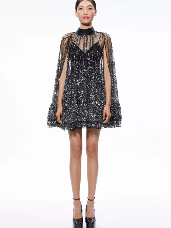 Women Alice and Olivia Zenon Sequin Cape Mini Dress